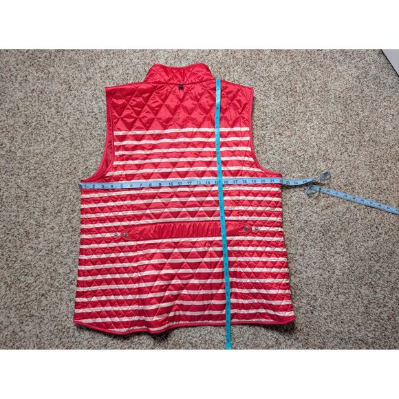 TALBOTS puffer Vest, size XL, Red/Coral & white stripe, classic styling - Picture 4 of 7